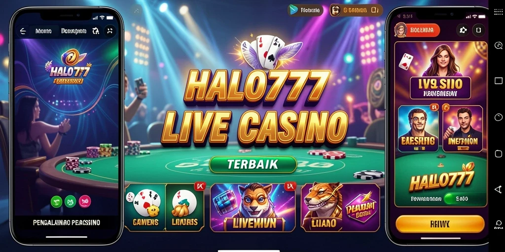 Screenshot menunjukkan dealer langsung yang berinteraksi dengan pemain di HALO777.