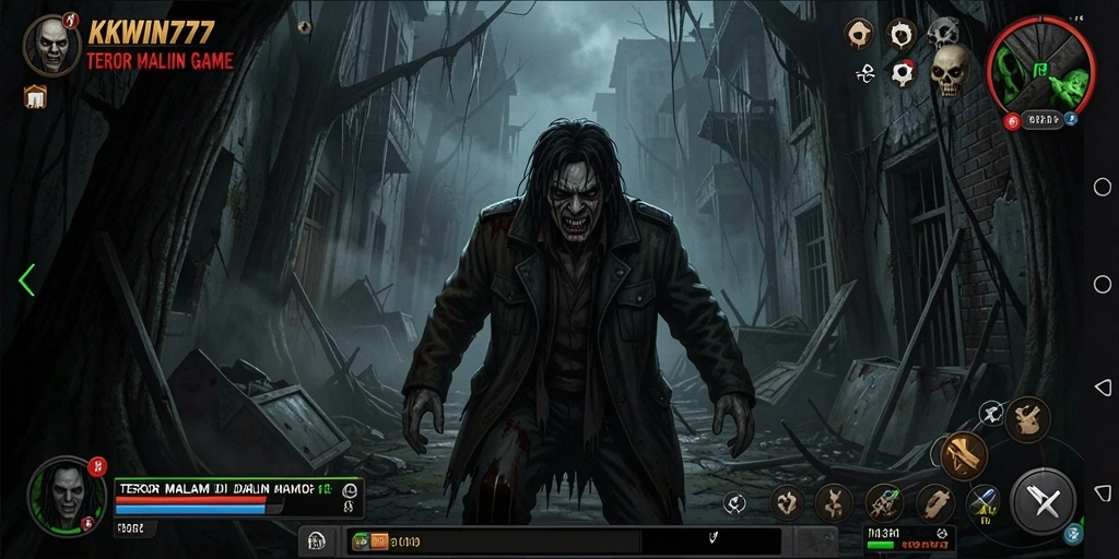 Screenshot gameplay KKWIN777 menampilkan suasana gelap dan menegangkan.