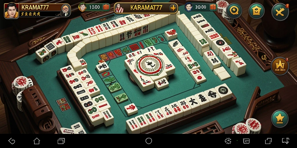 Tampilan gameplay KRAMAT77 menampilkan aksi Mahjong yang seru.