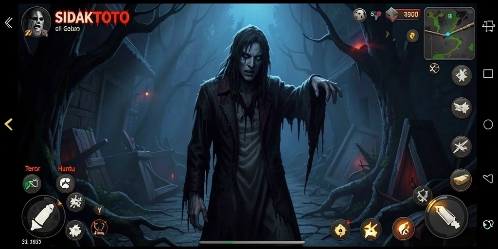 Tangkapan layar dari gameplay menegangkan di SIDAKTOTO, menampilkan suasana horor yang mencekam.