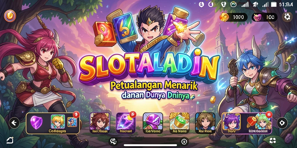 Screenshot gameplay <strong>SLOTALADIN</strong> dengan karakter anime yang menarik.