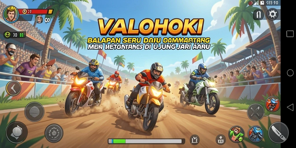 Tangkapan layar permainan VALOHOKI menampilkan aksi balapan yang mendebarkan.